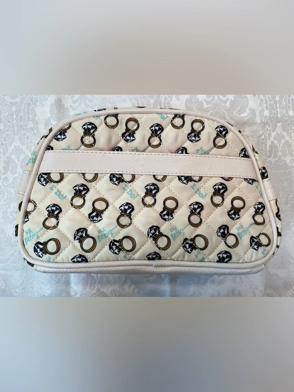 Betsey Johnson Quilted Cosmetic Pouch with Heart Charm